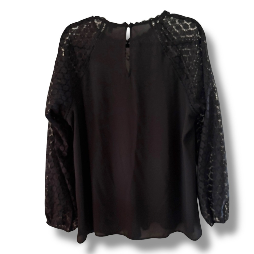 Torrid Deep Black Lace‎ Yoke Long Sleeve Blouse Plus Size 1 1X 14 16 Georgette - Picture 8 of 8